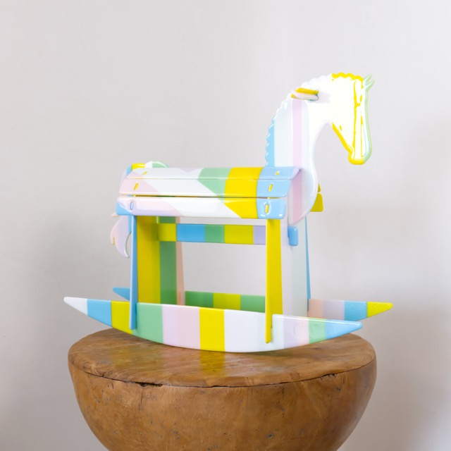 Precious Things; Rocking Horse, full sculpture on a wooden stool